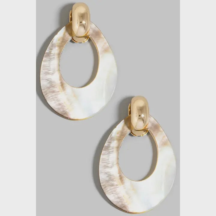 Oval Shell Hoop Door Knocker Earrings
