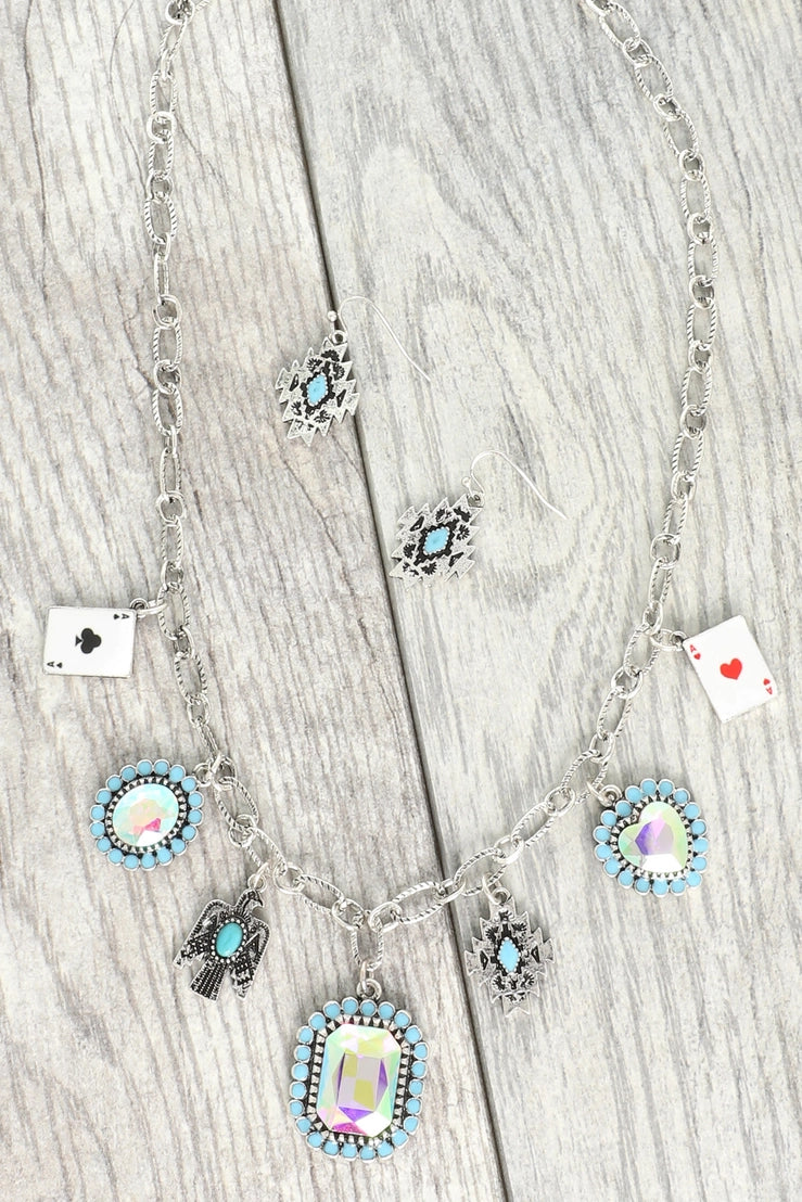 Western Theme Jeweled Multi Charm Necklace Set