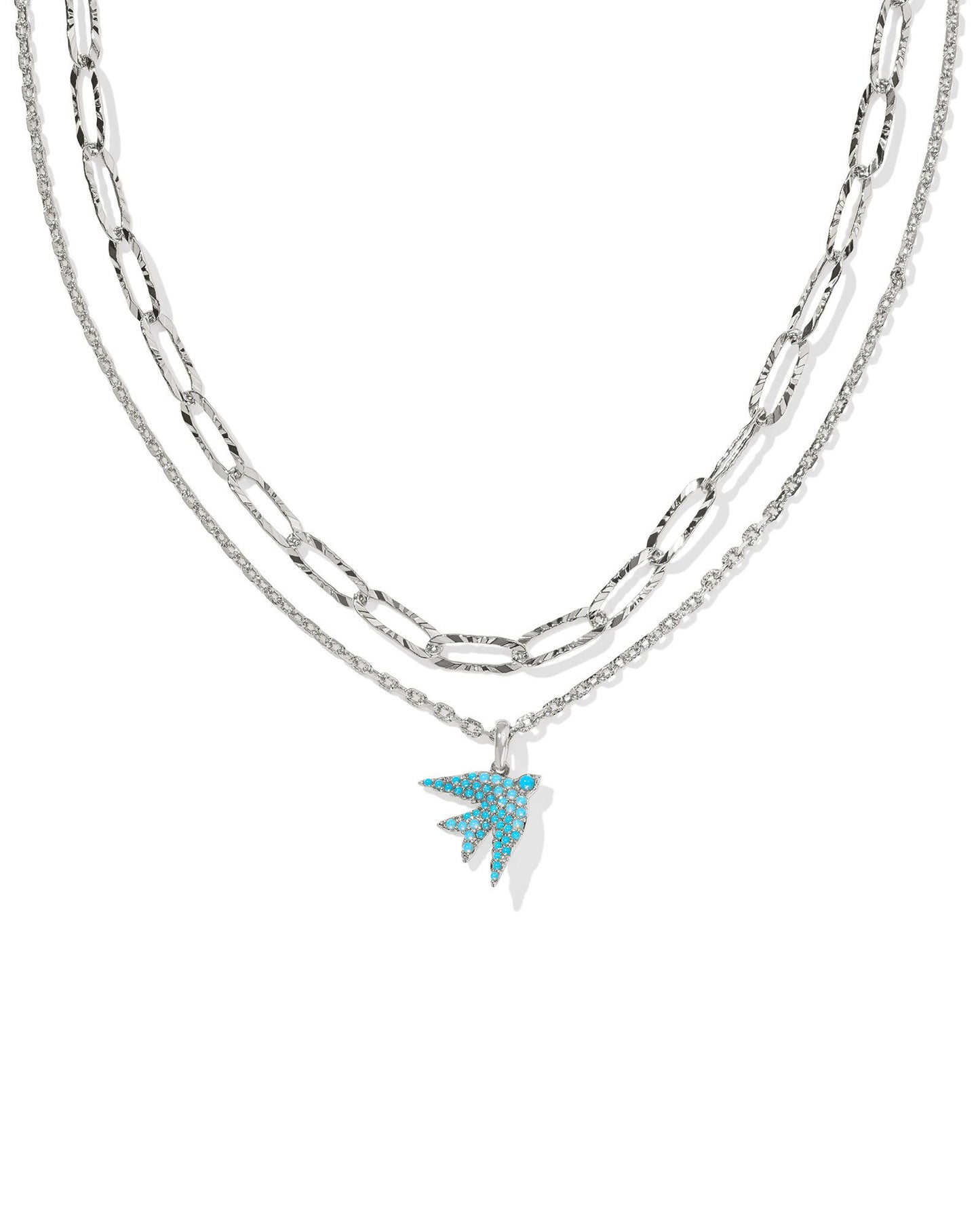 MELODY BIRD MULTI STRAND NECKLACE SILVER TEAL CRYSTAL