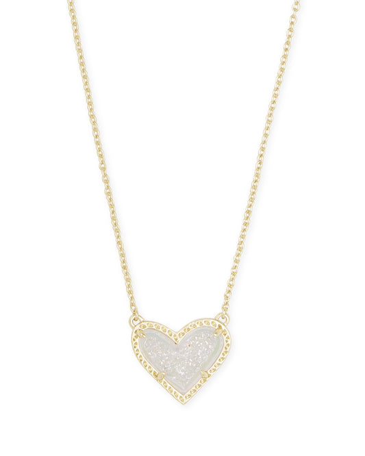 ARI HEART SHORT PENDANT NECKLACE GOLD IRIDESCENT DRUSY