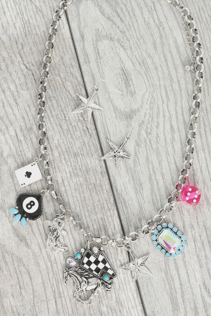 Western Theme Jeweled Multi Charm Necklace Set