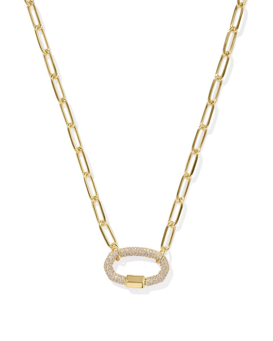 EMERY LINK AND CHAIN NECKLACE GOLD WHITE CRYSTAL