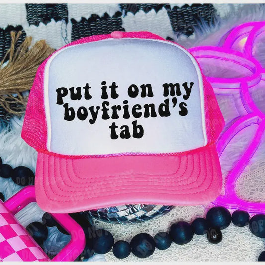 Boyfriend's Tab Dtf Printed Neon Pink & White Trucker Hat