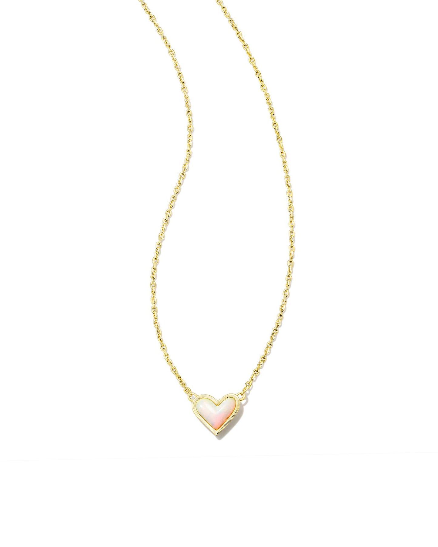 FRAMED ARI HEART SHORT PENDANT NECKLACE GOLD WHITE OPALESCENT RESIN