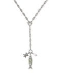 PARKER FISH LONG CHARM NECKLACE VINTAGE SILVER ABALONE SHELL