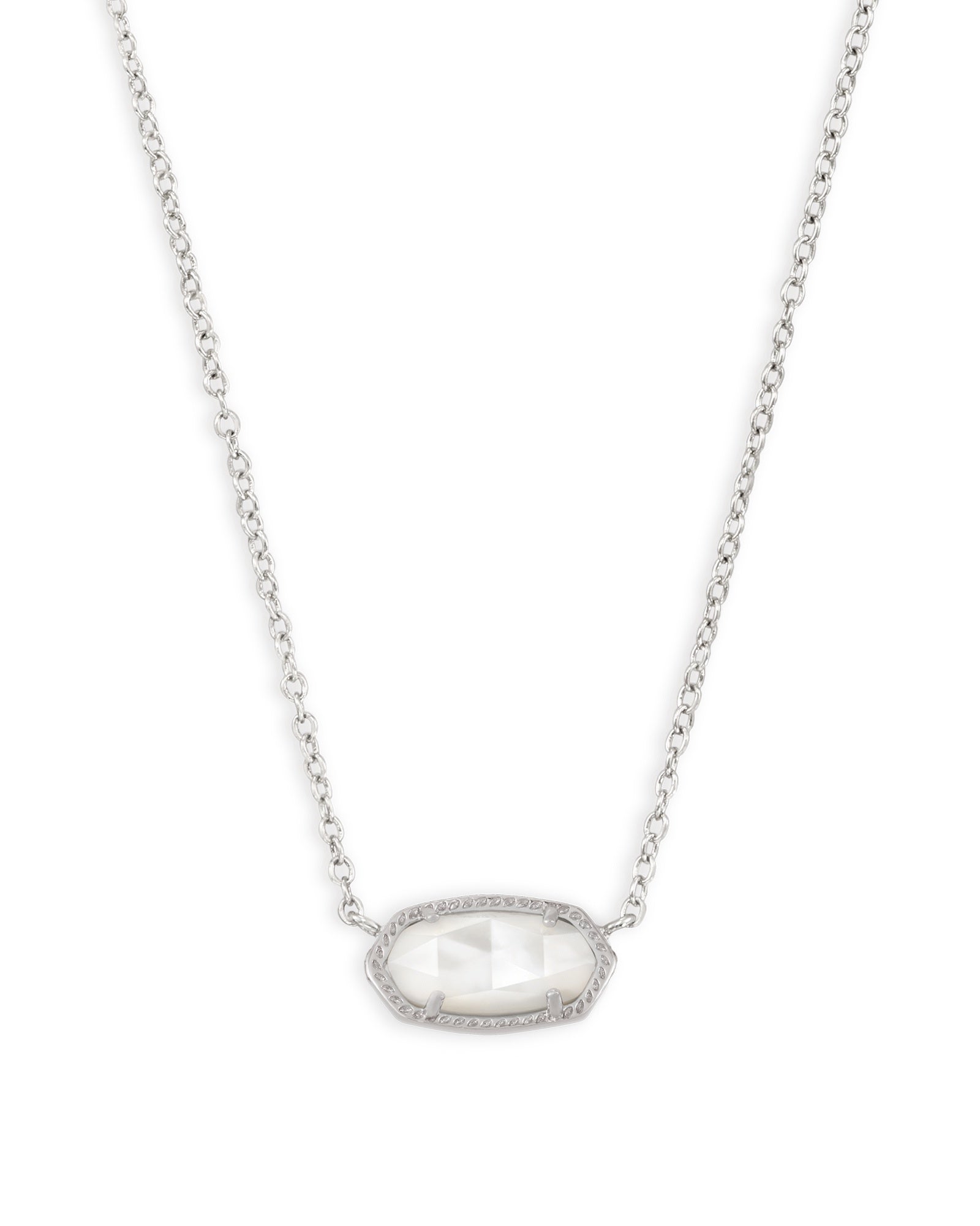 ELISA SHORT PENDANT NECKLACE RHODIUM IVORY MOTHER OF PEARL