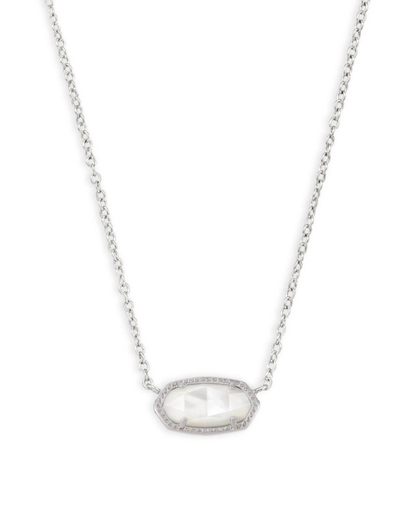 ELISA SHORT PENDANT NECKLACE RHODIUM IVORY MOTHER OF PEARL