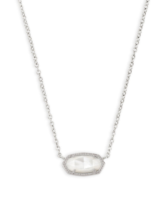 ELISA SHORT PENDANT NECKLACE RHODIUM IVORY MOTHER OF PEARL