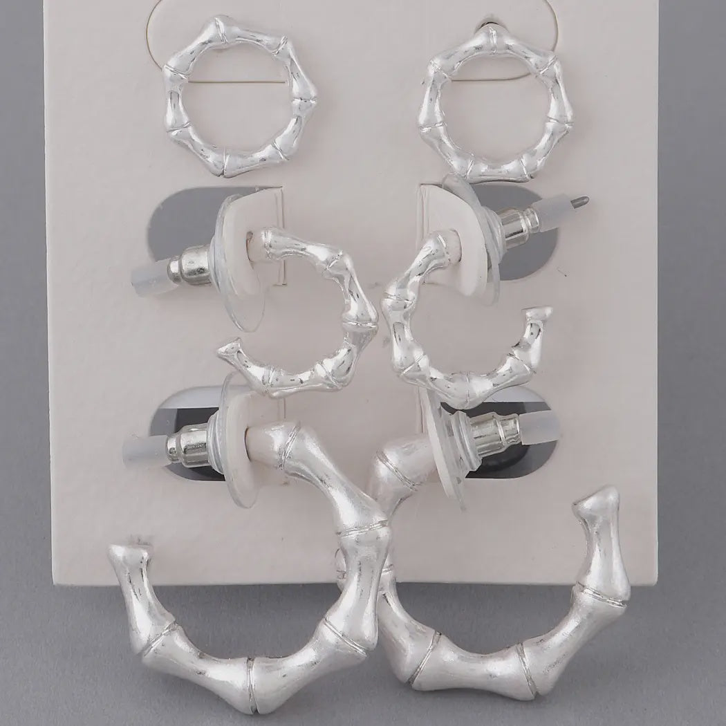 Bamboo Hoop Earrings Set