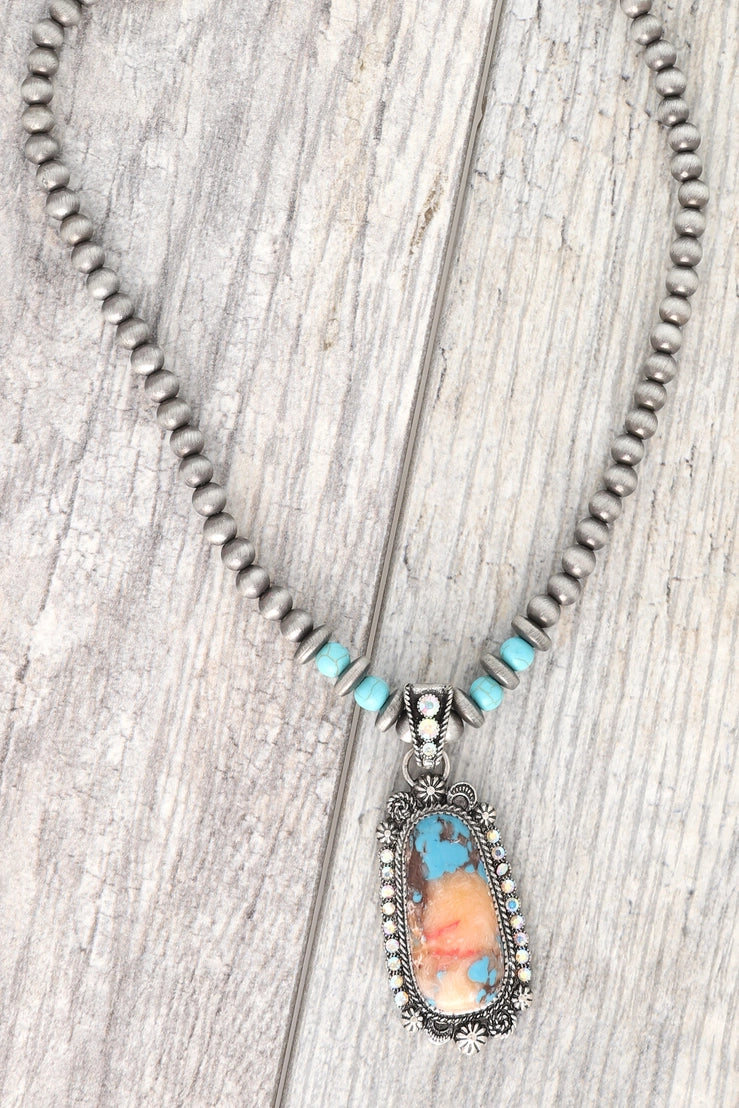 Western Turquoise Navajo Beaded Pendant Necklace