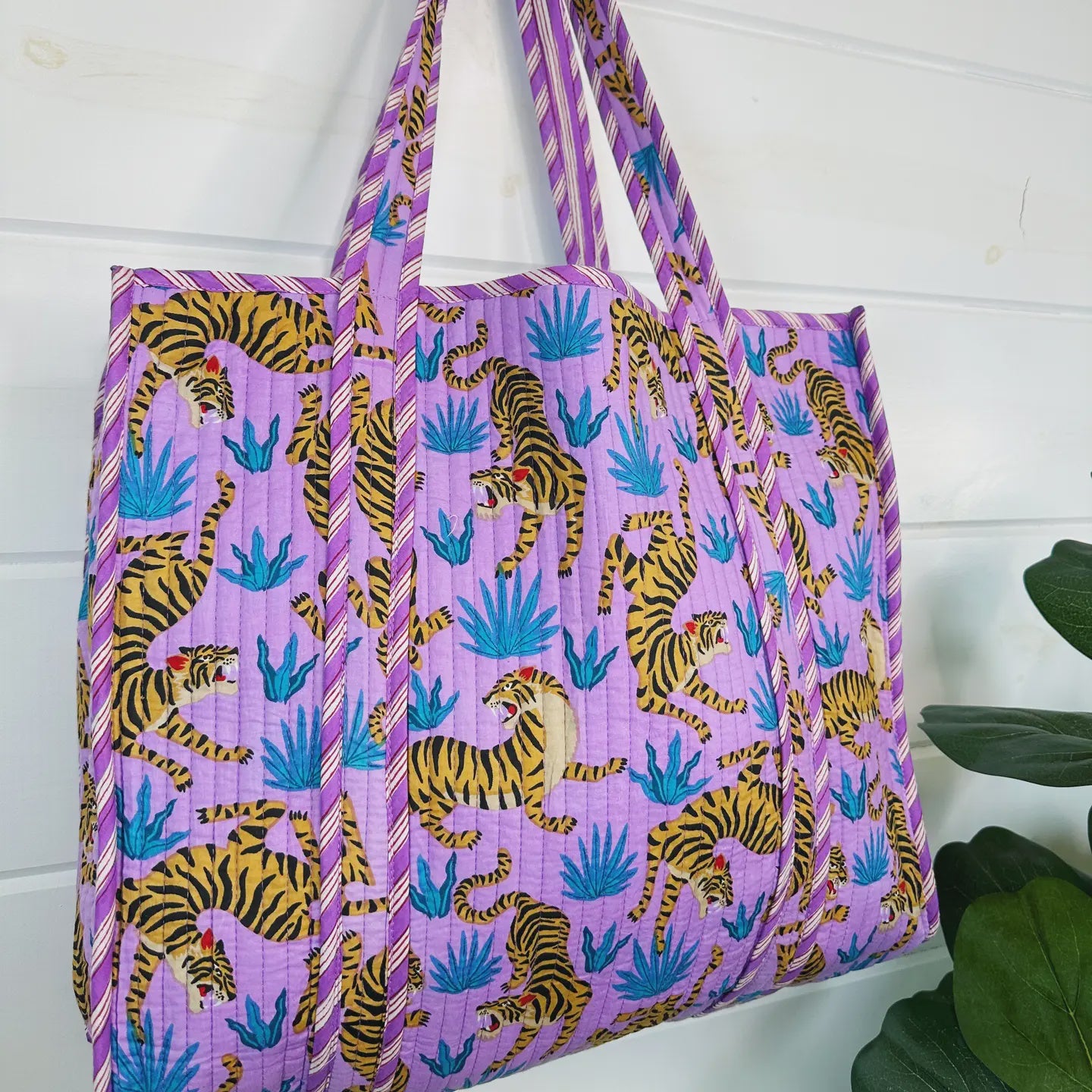 Purple Tiger Quilted Bag Large Travel Totes