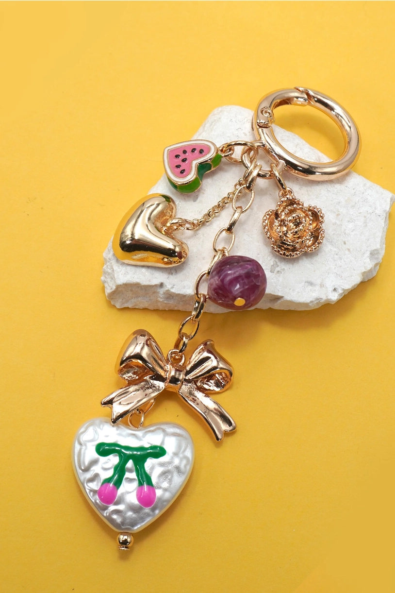 Bag Charm-Heart Bow Stone Acrylic Heart
