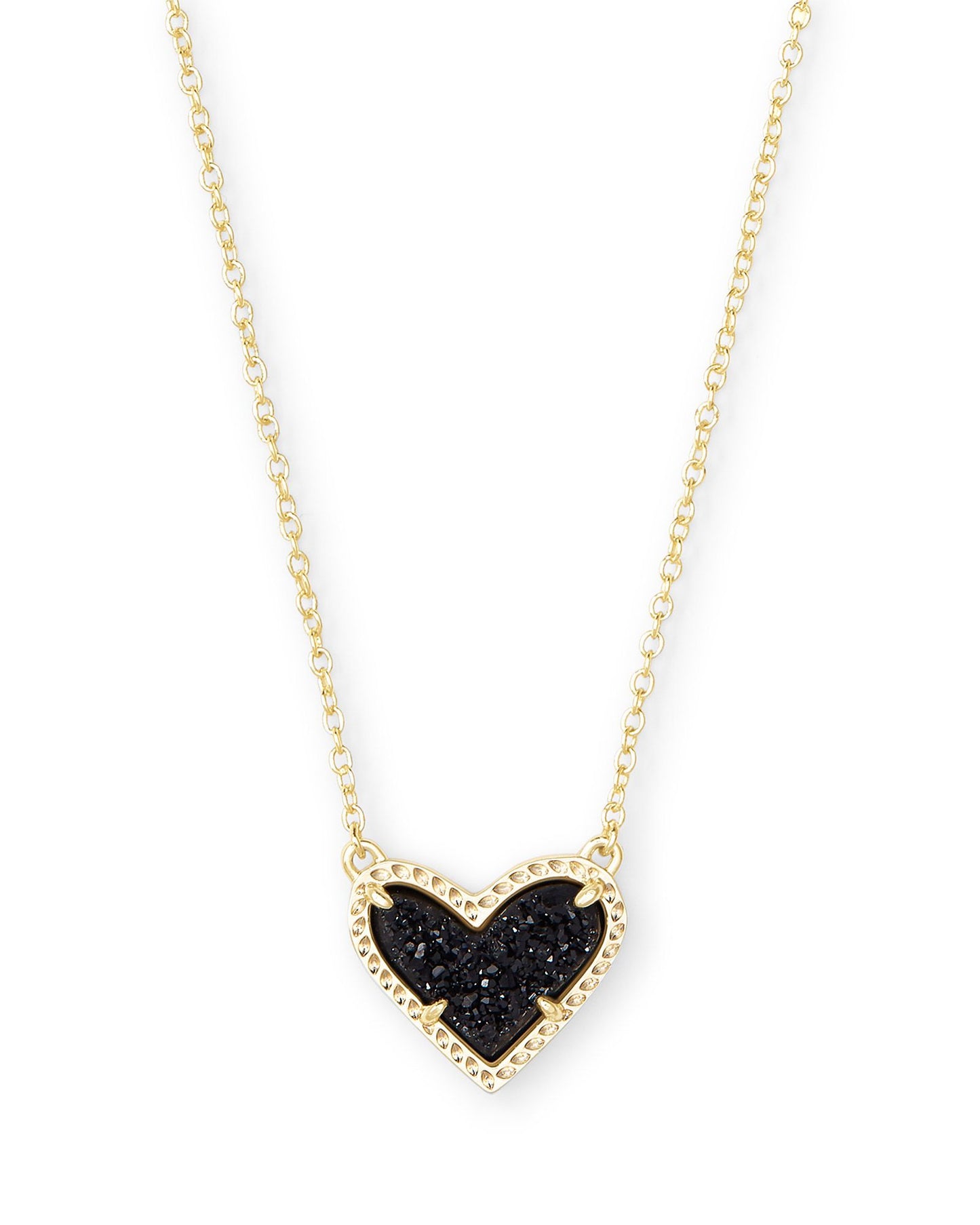 ARI HEART SHORT PENDANT NECKLACE GOLD BLACK DRUSY