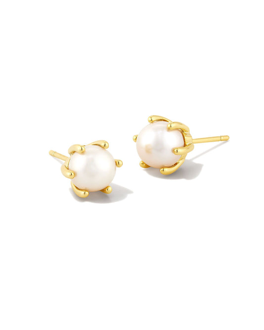 ASHTON PEARL STUD EARRINGS GOLD WHITE PEARL