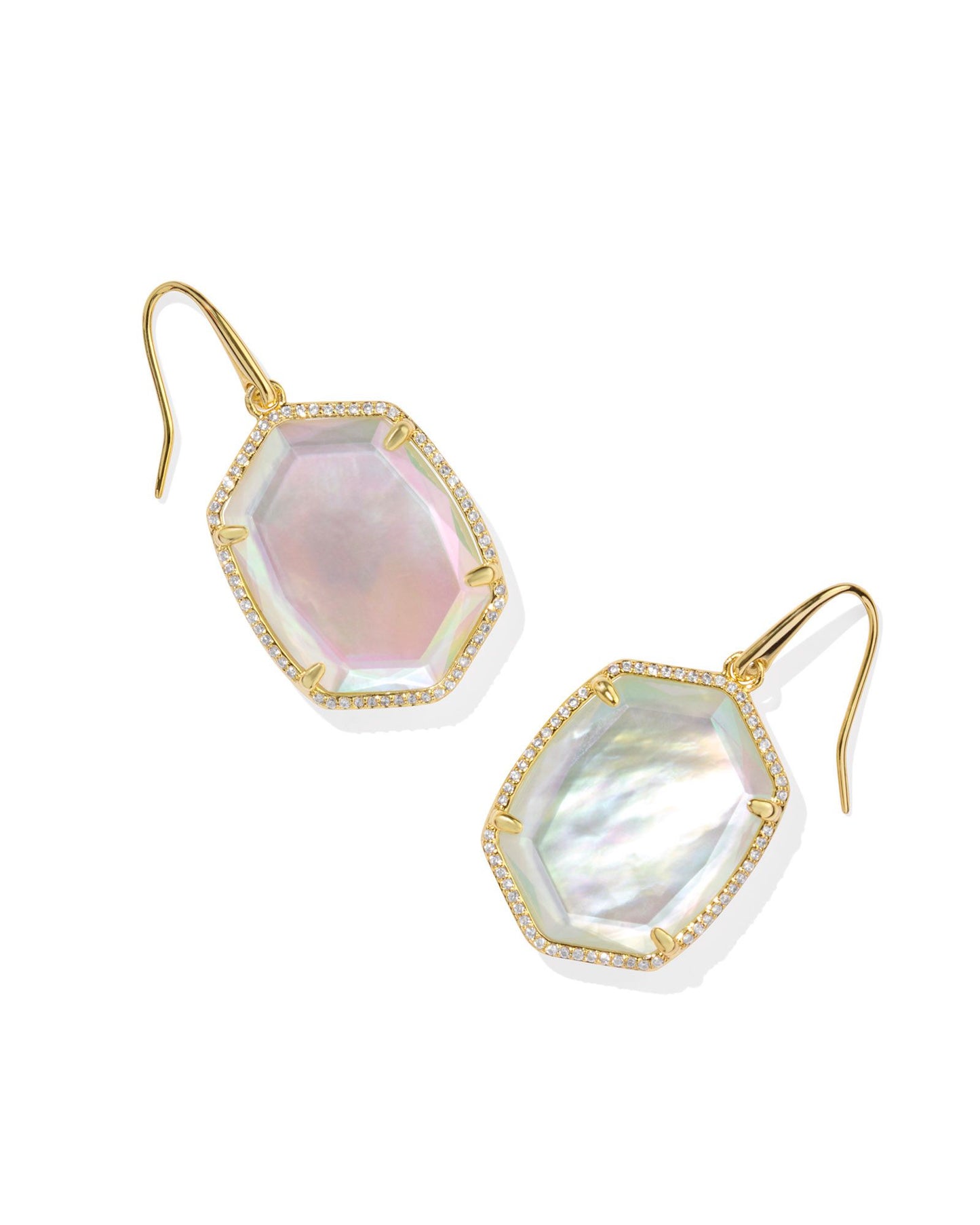 DAPHNE PAVE FRAME DROP EARRINGS GOLD IRIDESCENT IVORY ILLUSION