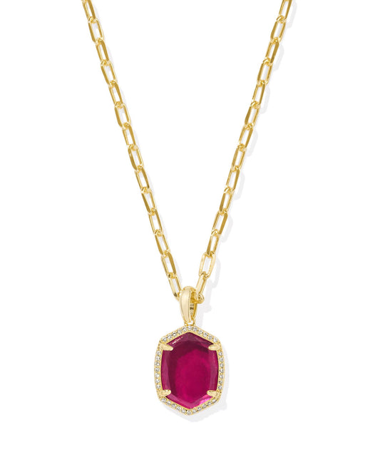 DAPHNE PAVE FRAME SHORT PENDANT NECKLACE GOLD BERRY MICA