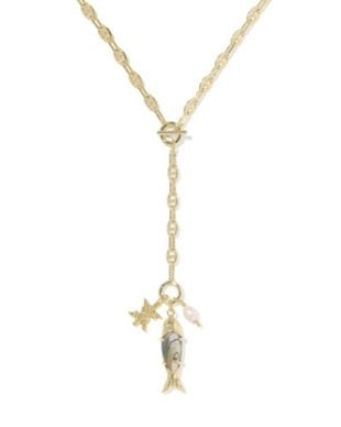 PARKER FISH LONG CHARM NECKLACE GOLD ABALONE SHELL