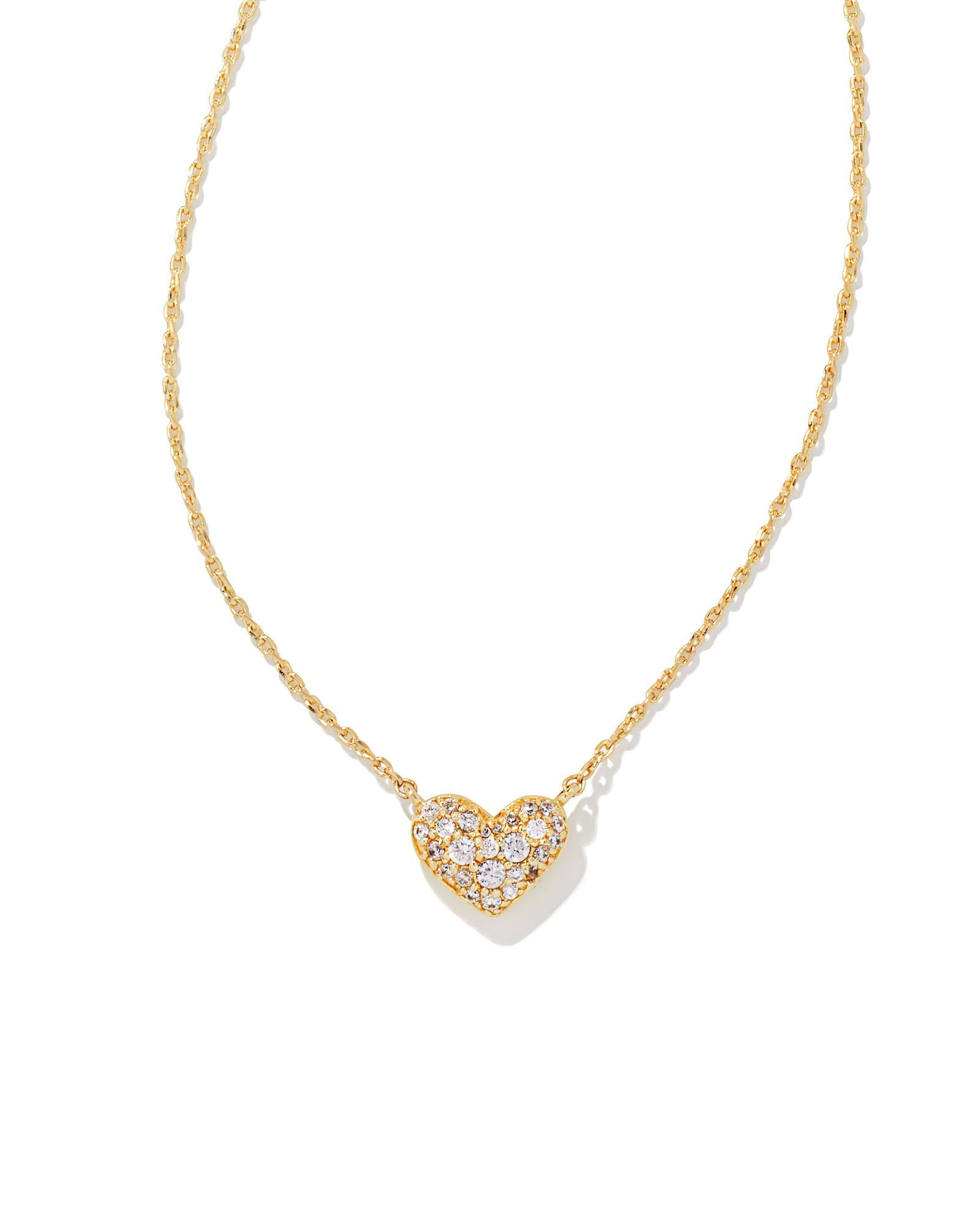 ARI PAVE CRYSTAL HEART NECKLACE GOLD WHITE CRYSTAL