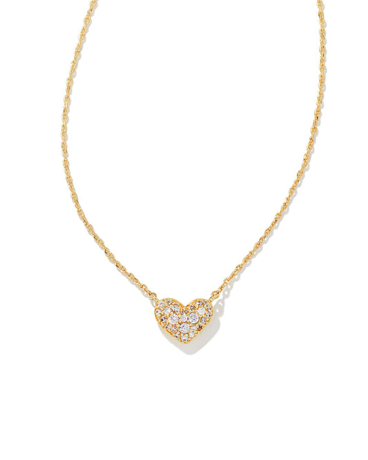 ARI PAVE CRYSTAL HEART NECKLACE GOLD WHITE CRYSTAL