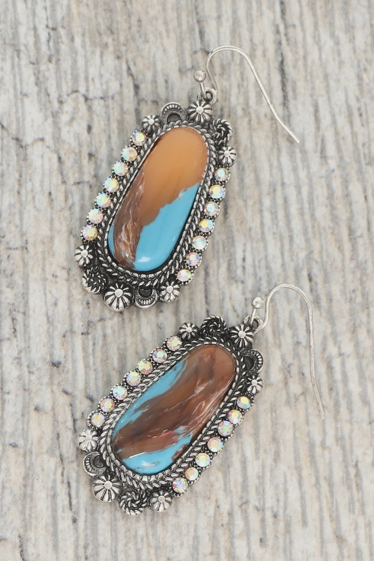 Western Trapezoid Turquoise Concho Drop Earrings