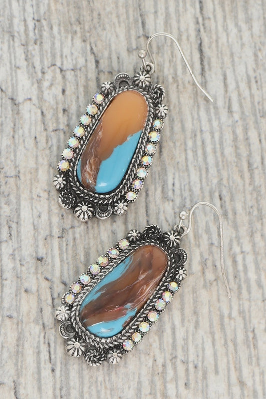 Western Trapezoid Turquoise Concho Drop Earrings