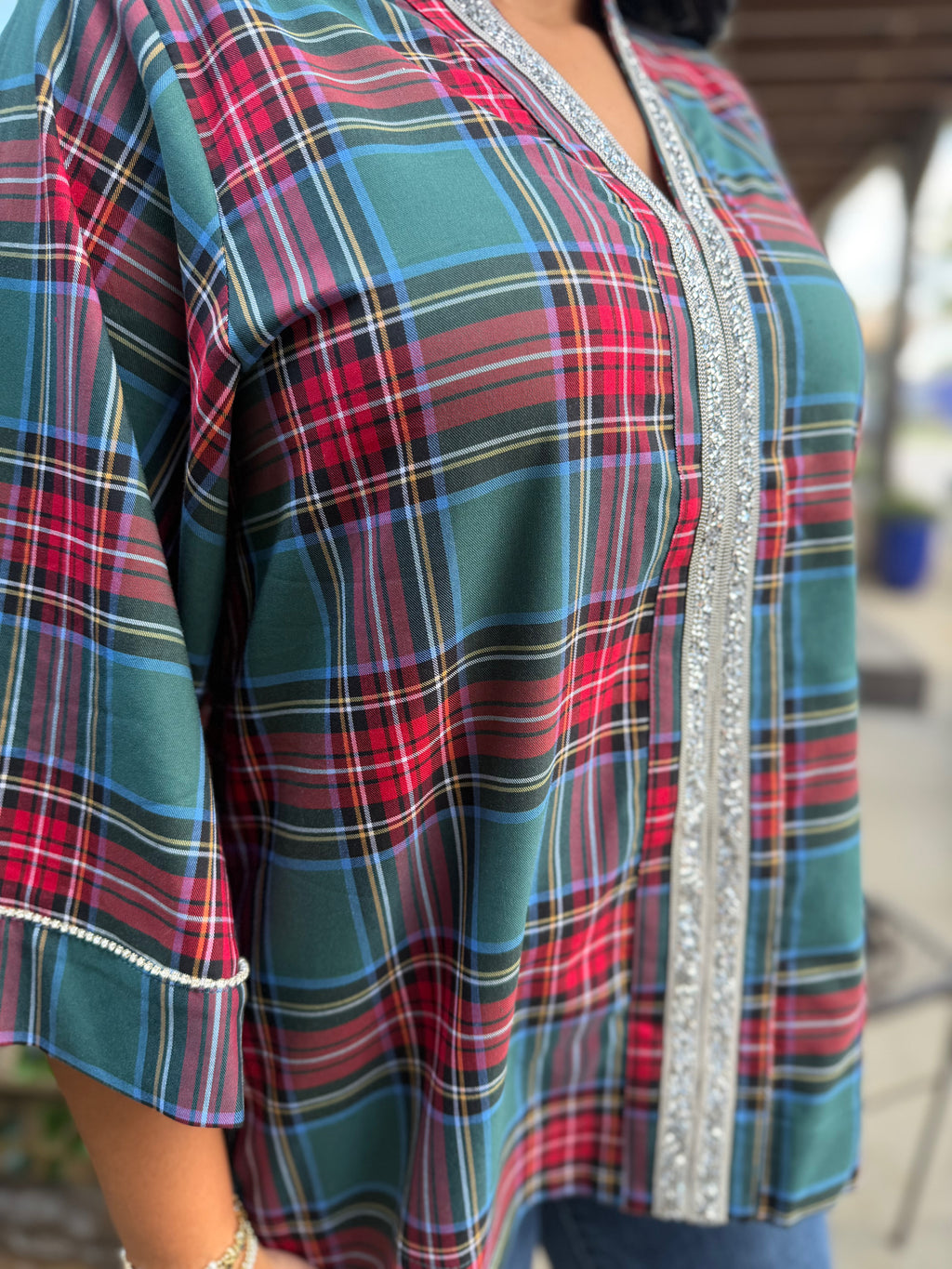 GREEN JOLLY PLAID TOP