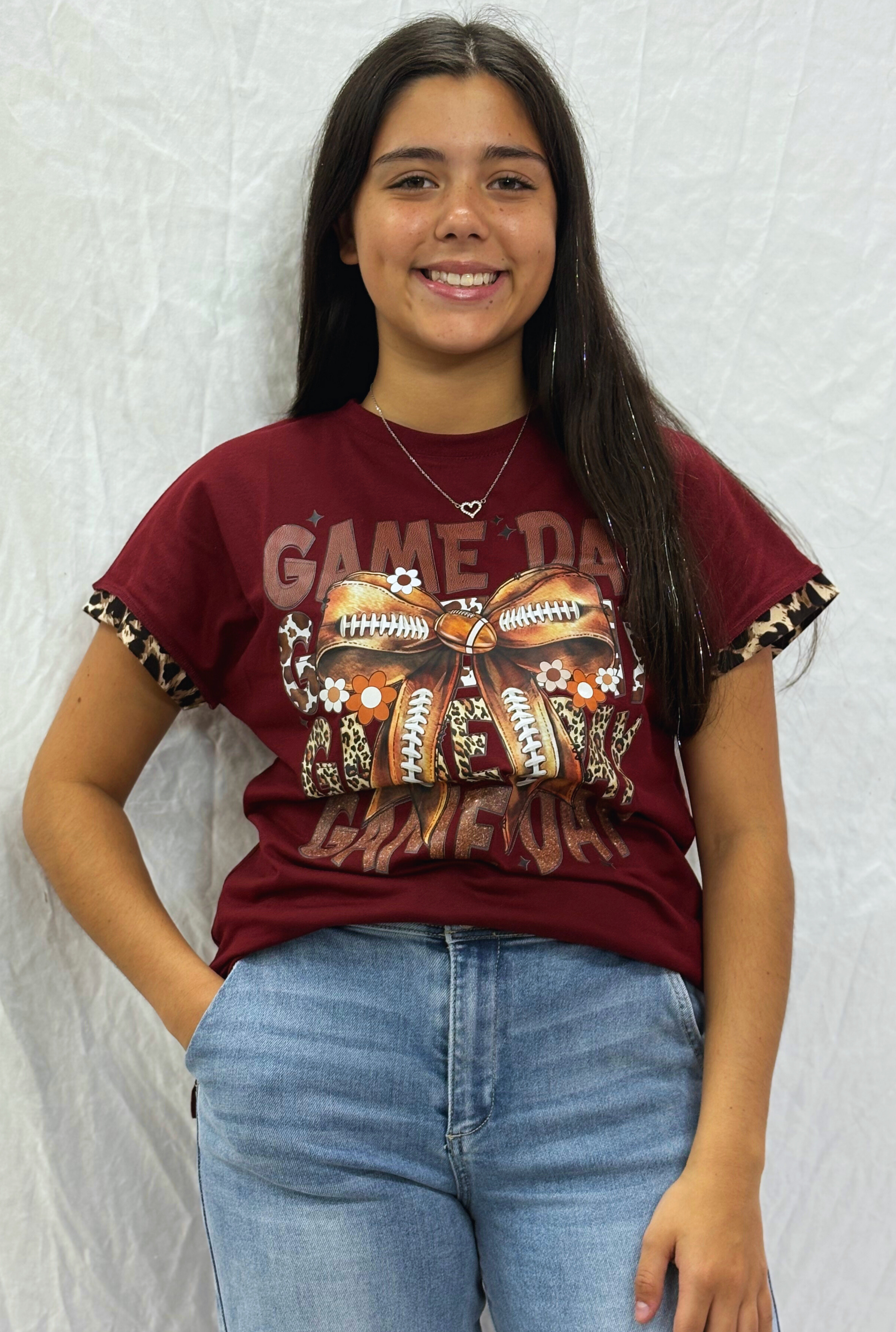 LEOPARD MAROON GAME DAY GRAPHIC TEE