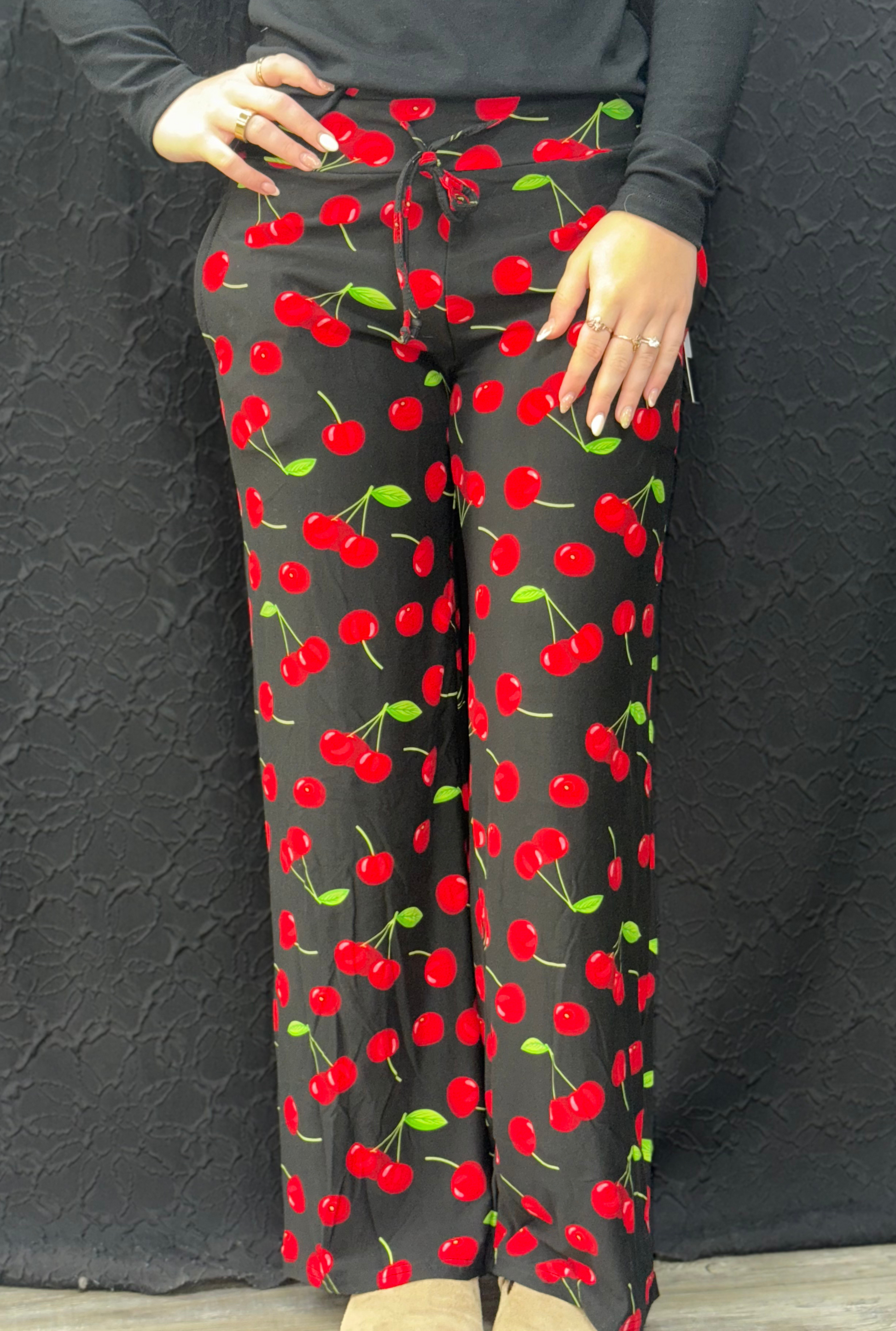 Cherry Buttery Soft Print Pajama Pants with Drawstring