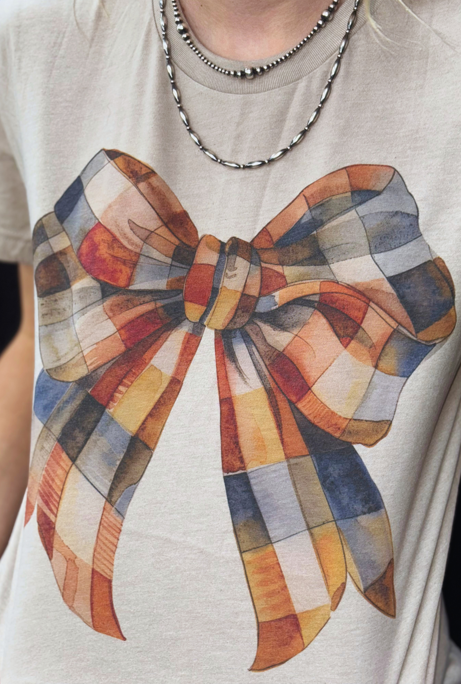 PLAID BOW GRAPIC TEE