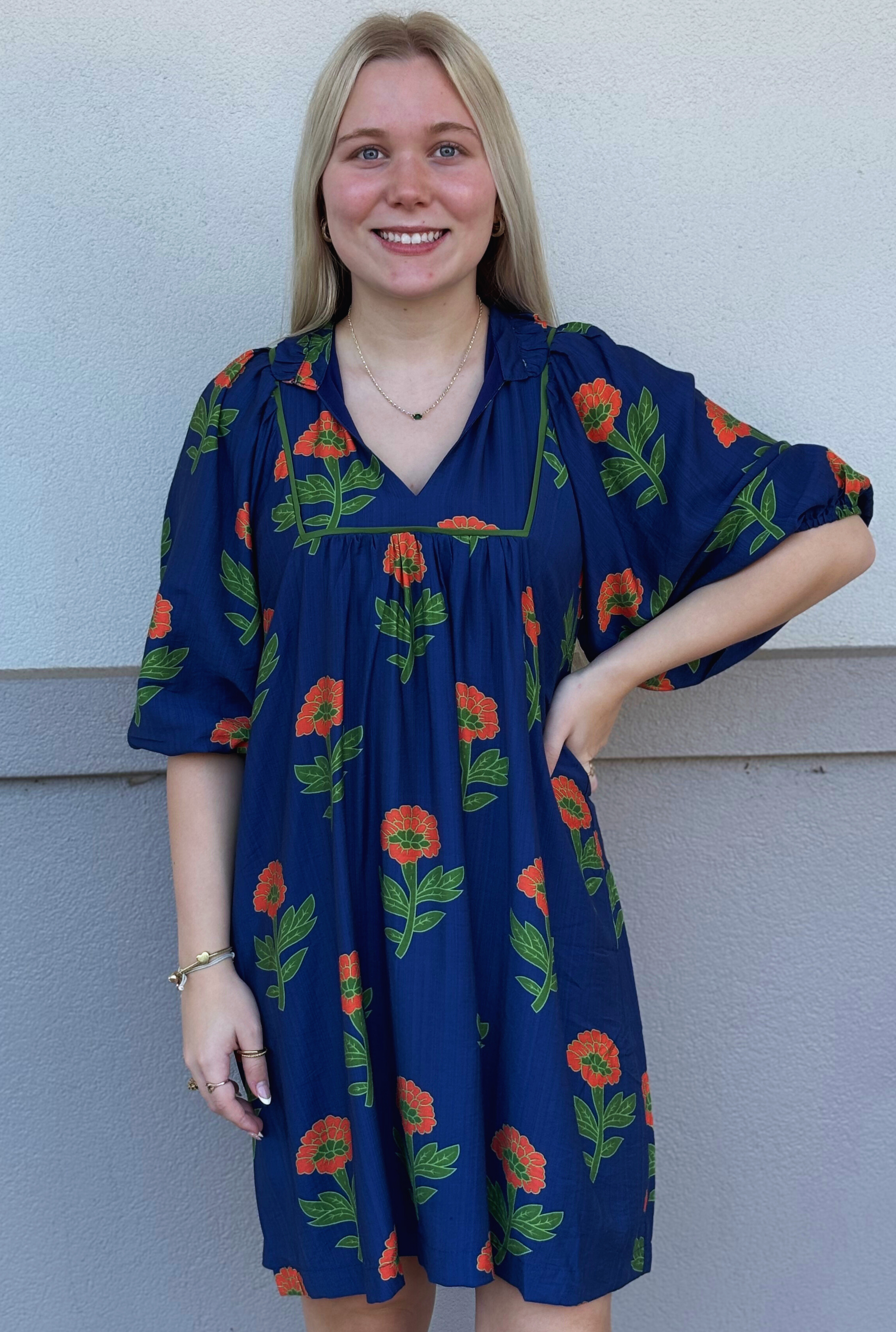 NAVY MIXED FLORALS DRESS