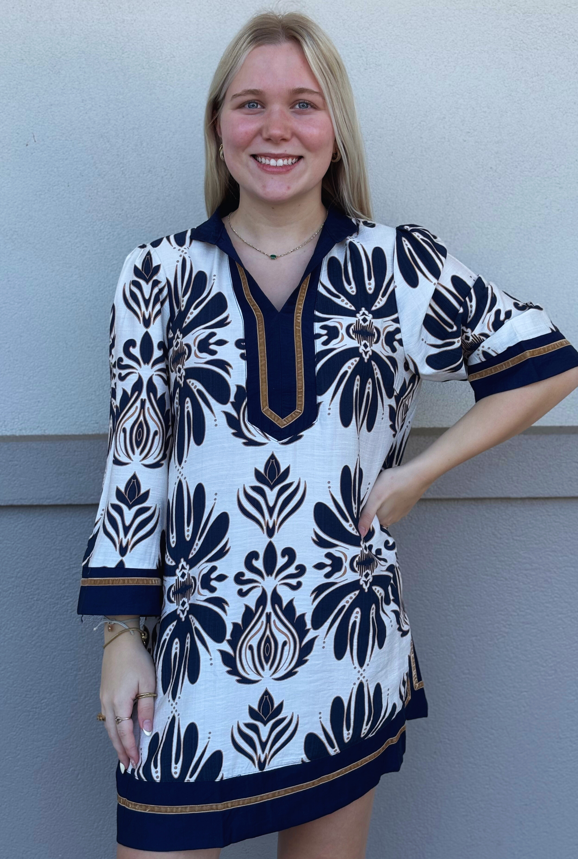 NAVY FLORAL TUNIC DRESS