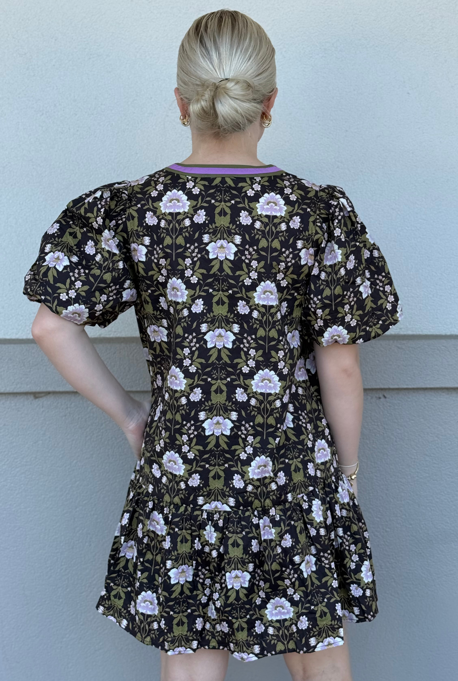 BLACK BOTANICAL PRINT DRESS