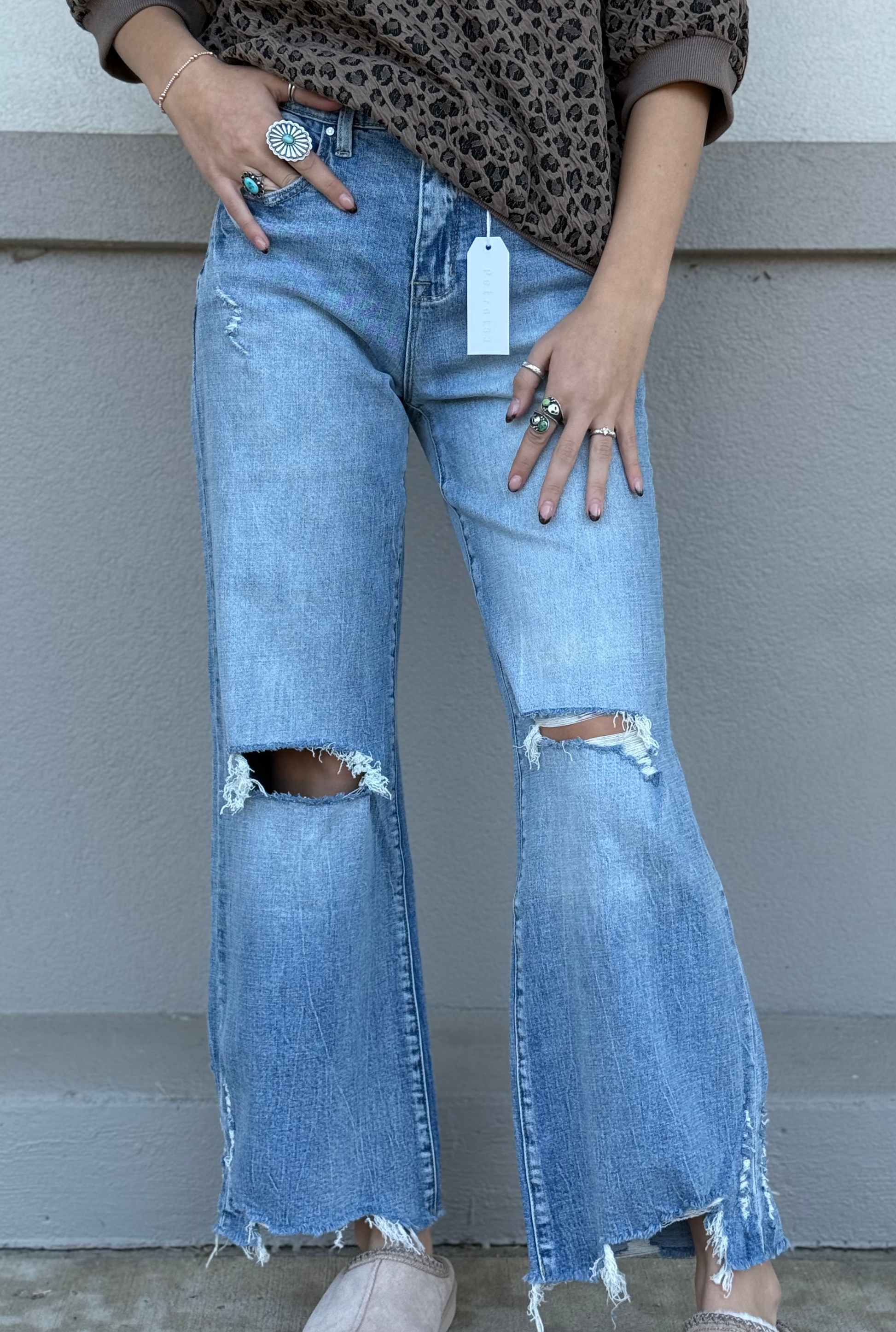 DISTRESSED HIGH RISE COMFORT VINTAGE FLARE JEANS
