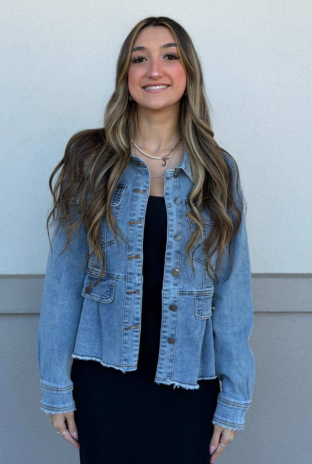 Washed Denim Peplum Jacket