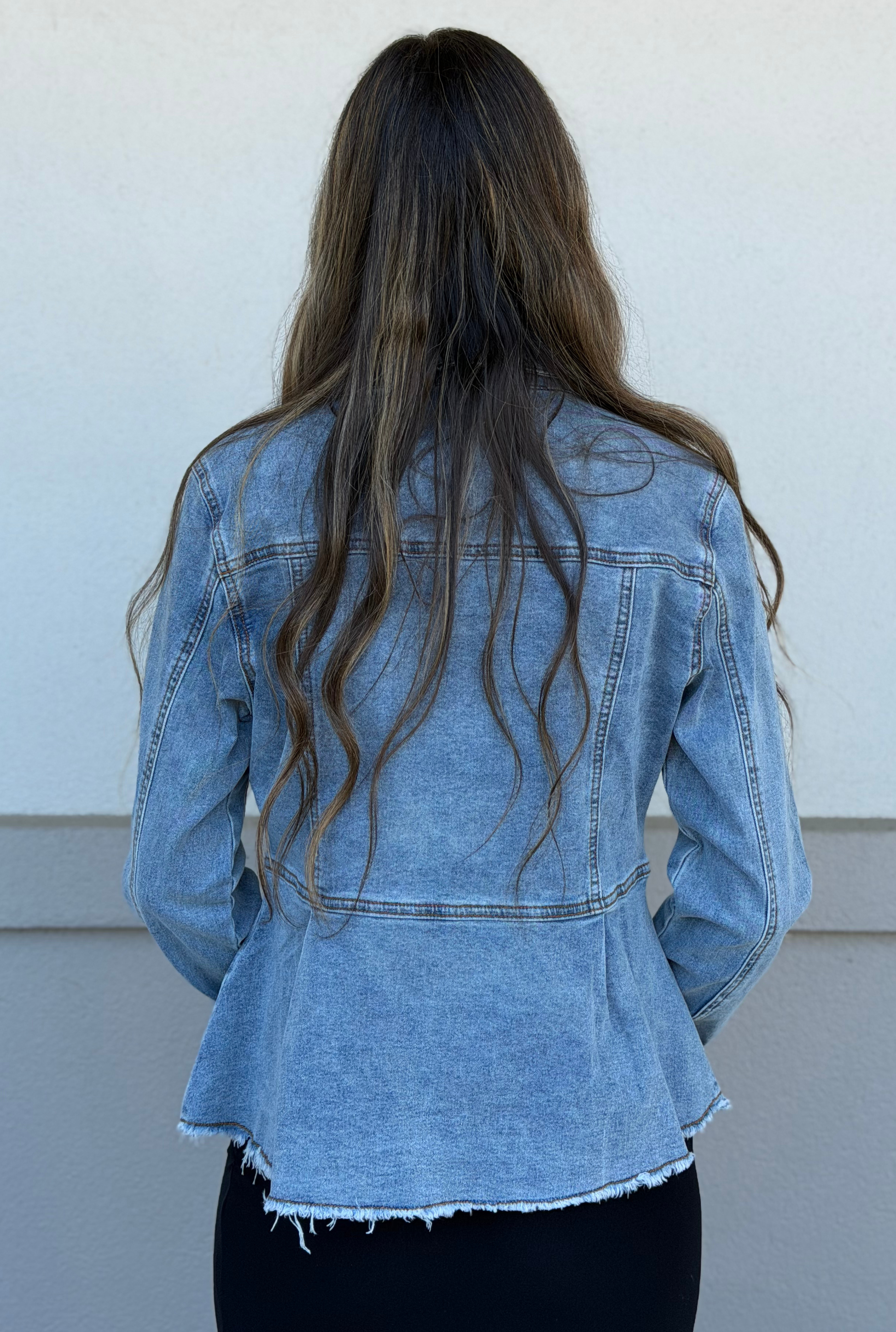 Washed Denim Peplum Jacket