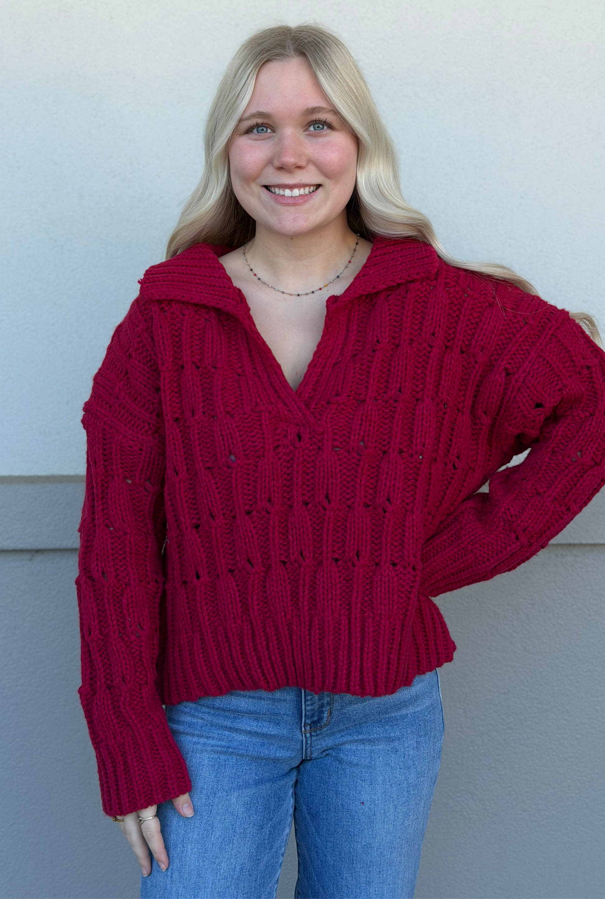 BURGUNDY COZY SWEATER TOP