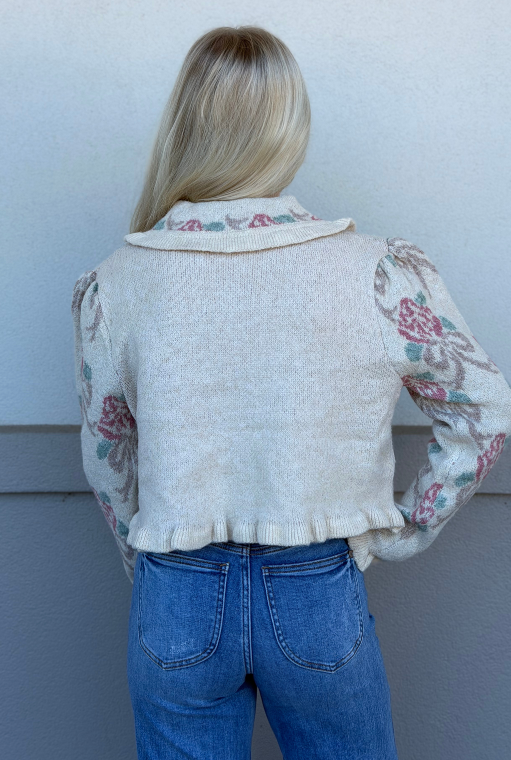 CREAM FLORAL PATTERNED SWEATER CARDIGAN