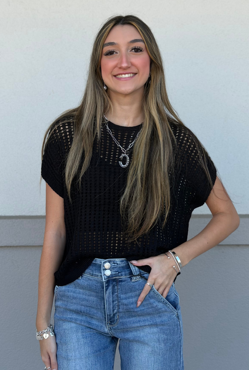 BLACK SHEER VEST TOP