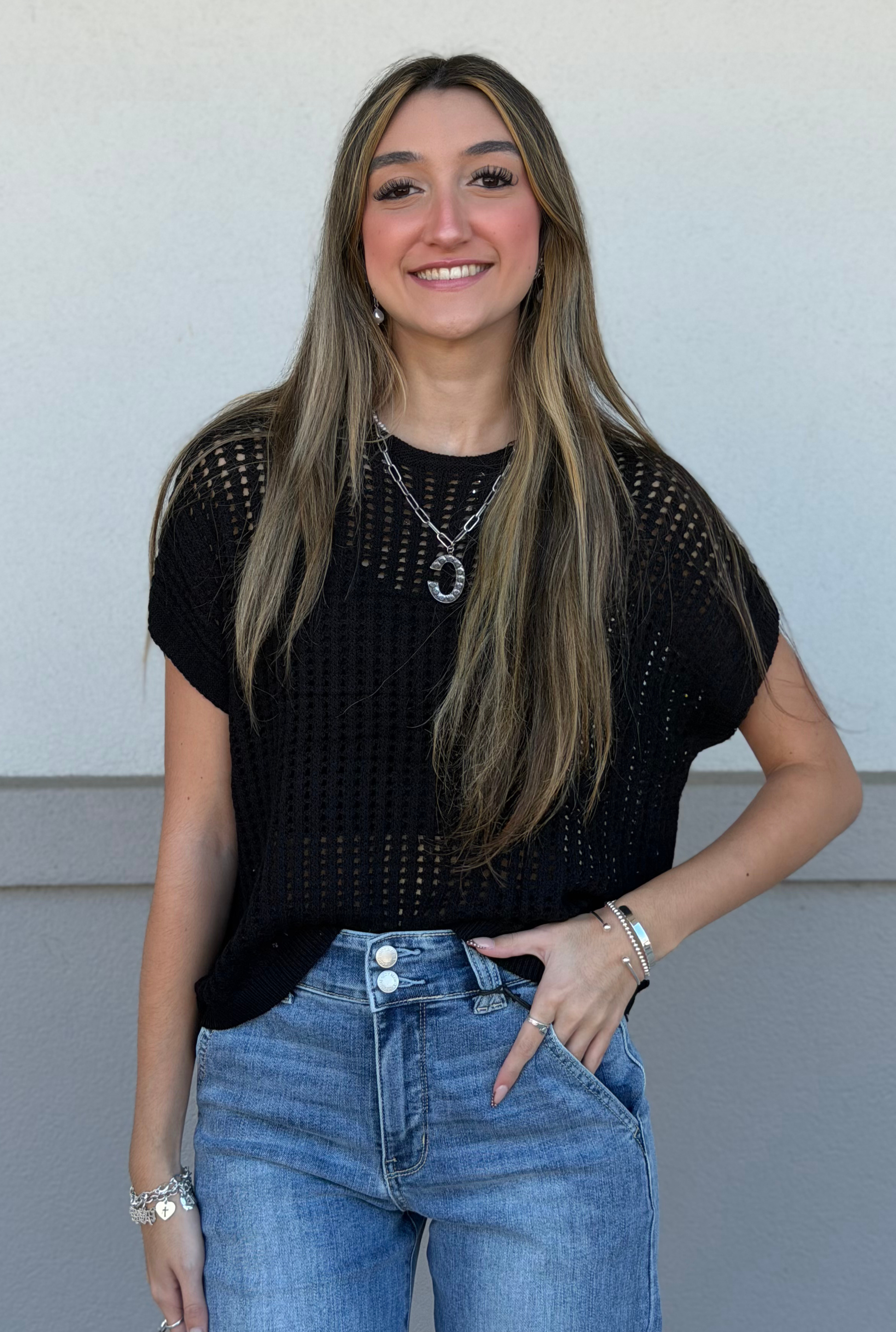 BLACK SHEER VEST TOP