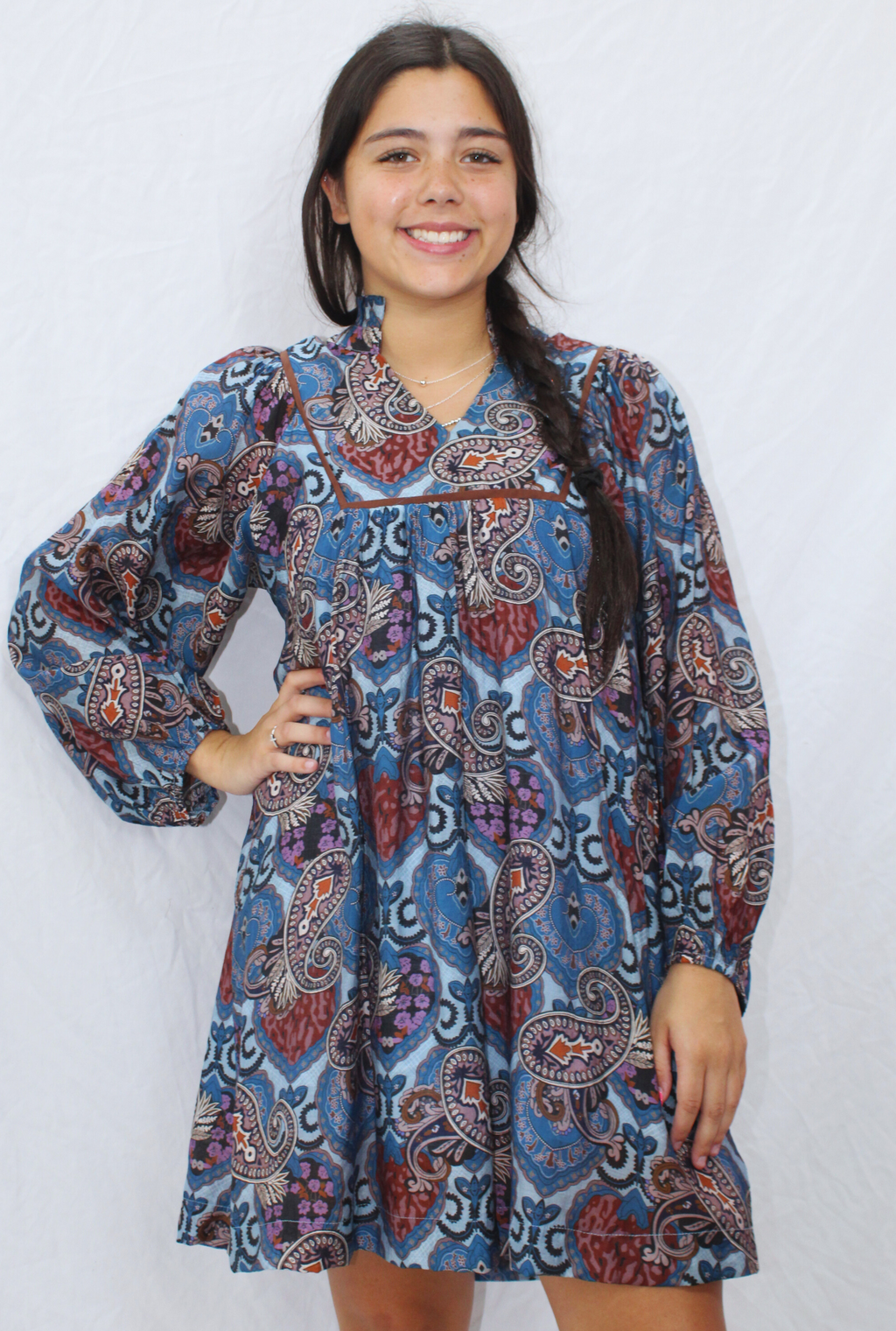 BLUE BOHO MIX DRESS