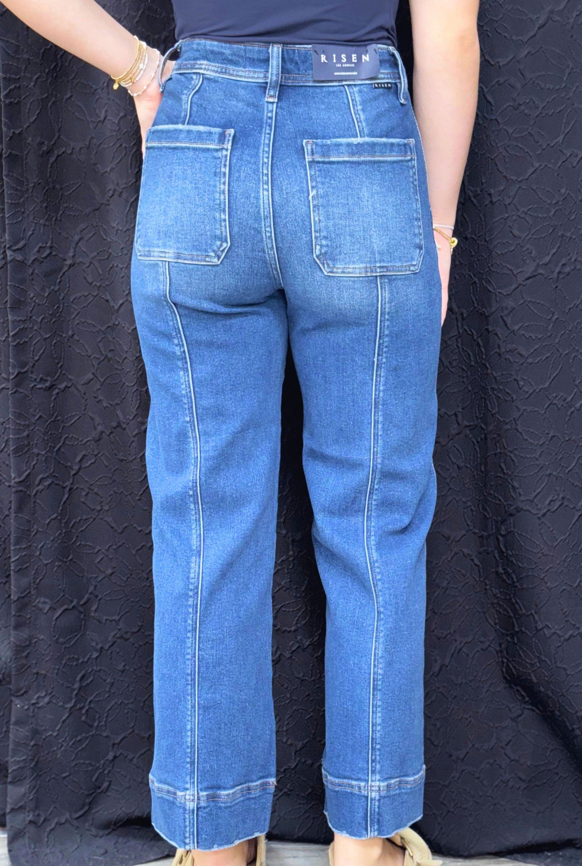HIGH RISE CROP STRAIGHT FRONT SEAM DETAILED JEANS