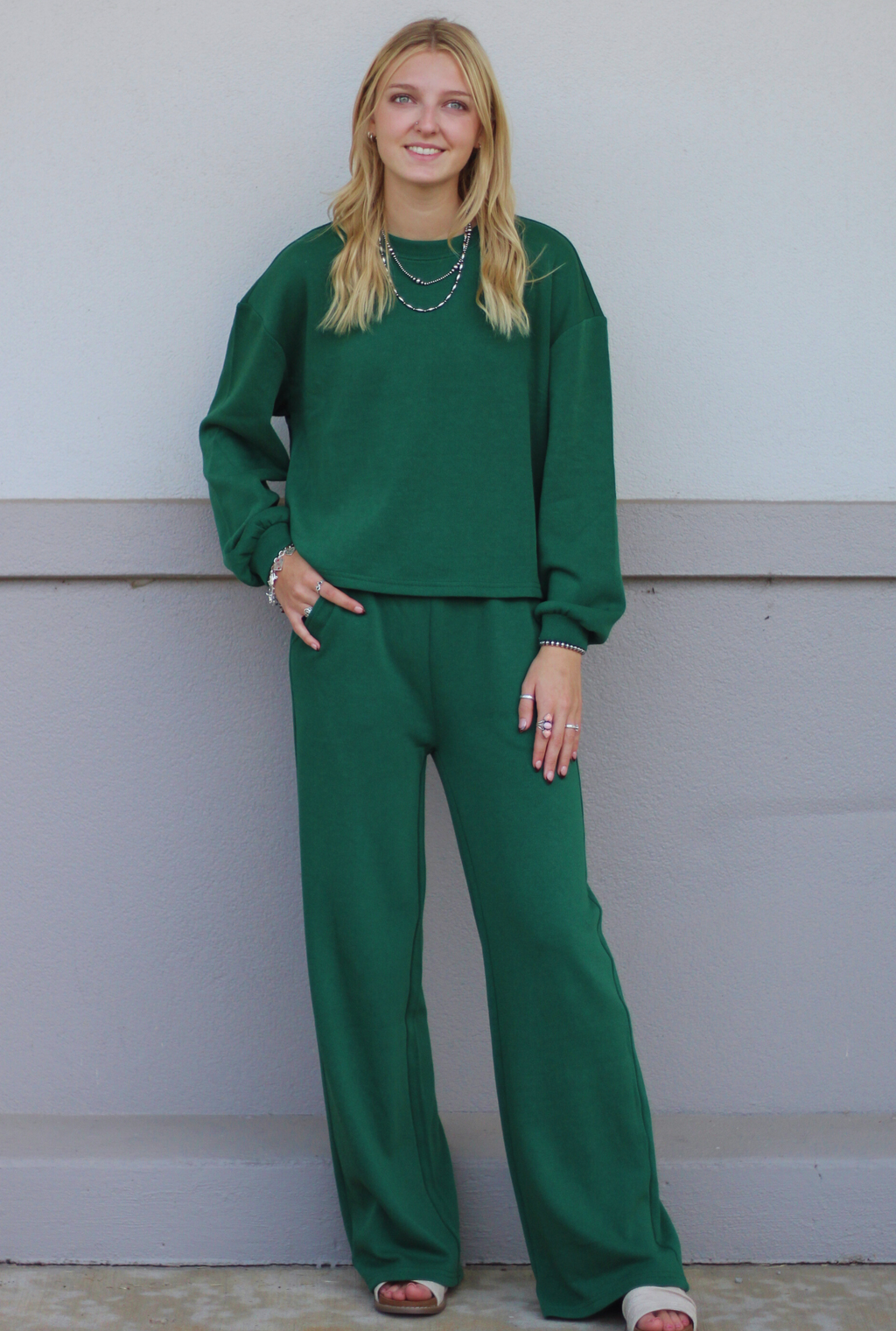 GREEN FRENCH RIB PULLOVER & PANTS SET
