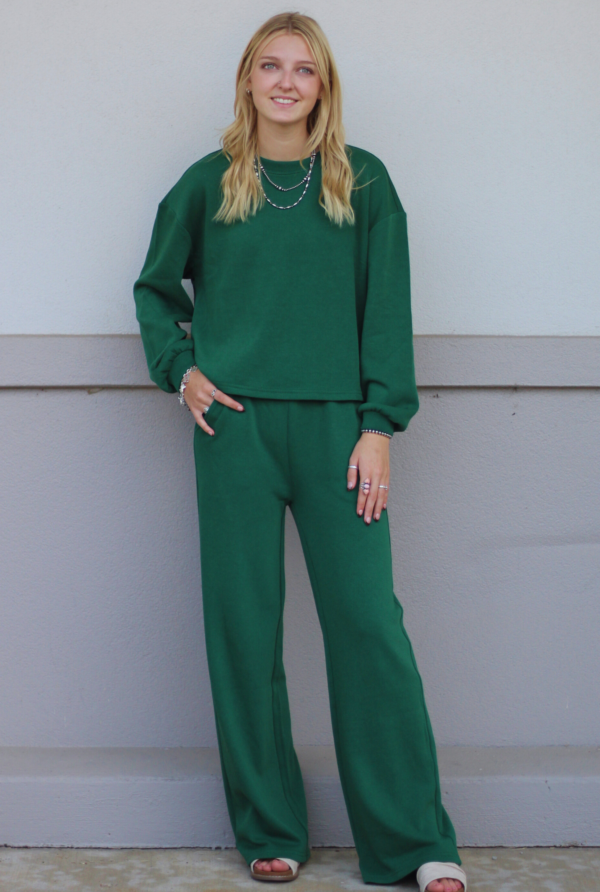 GREEN FRENCH RIB PULLOVER & PANTS SET