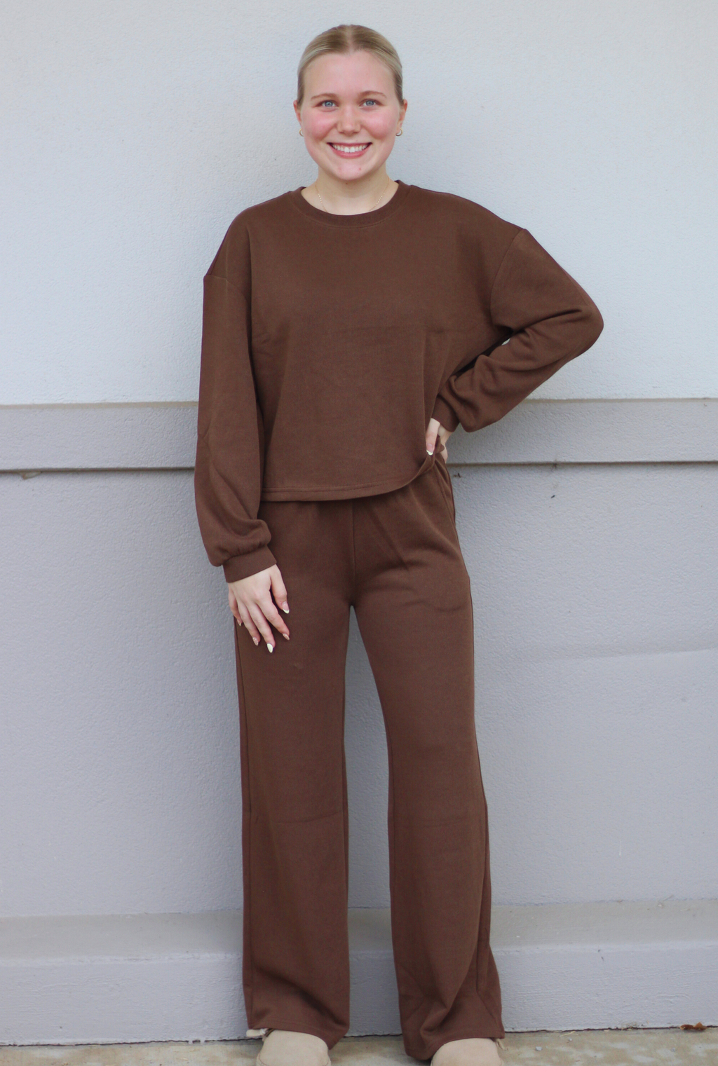 BROWN FRENCH RIB PULLOVER & PANTS SET
