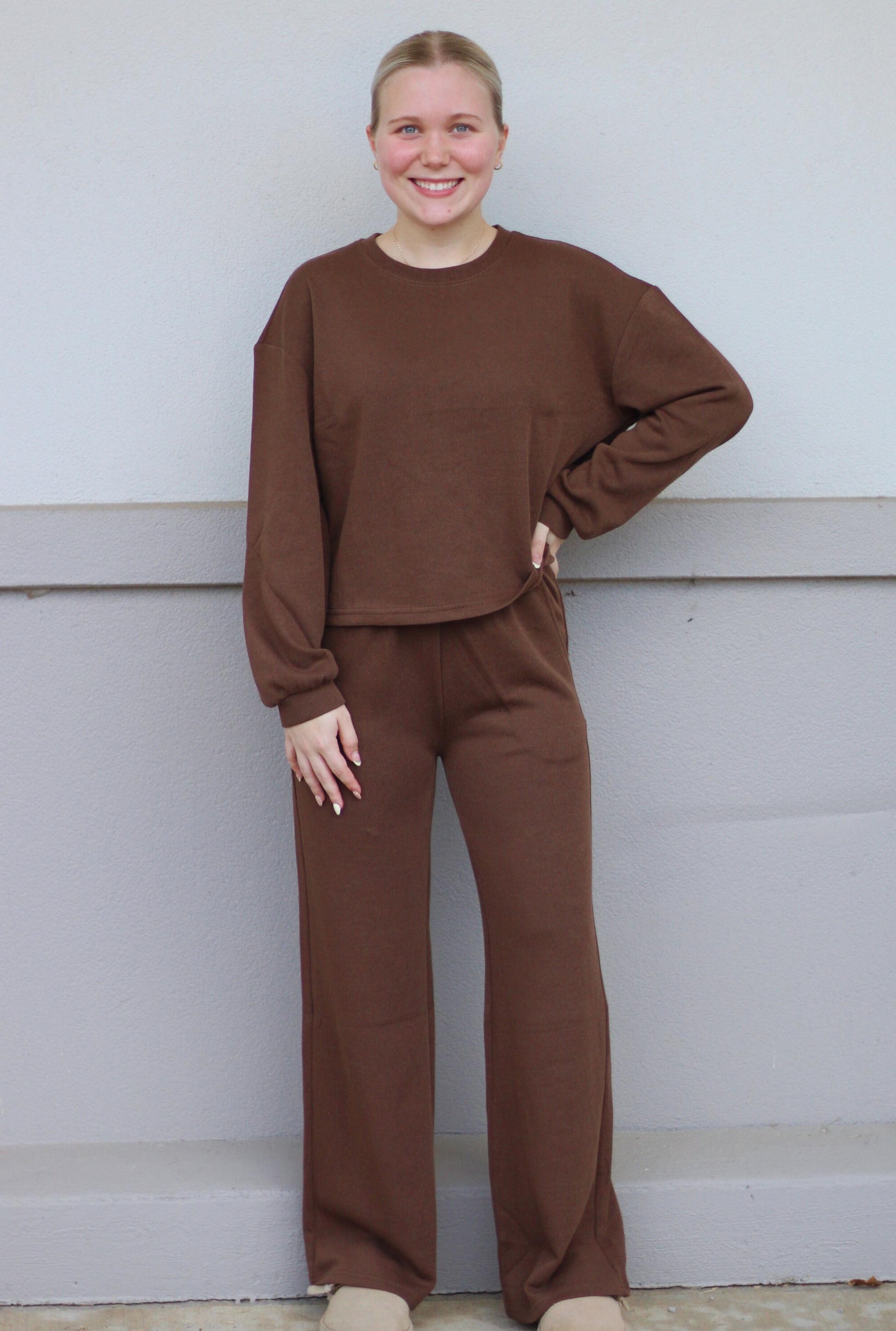 BROWN FRENCH RIB PULLOVER & PANTS SET
