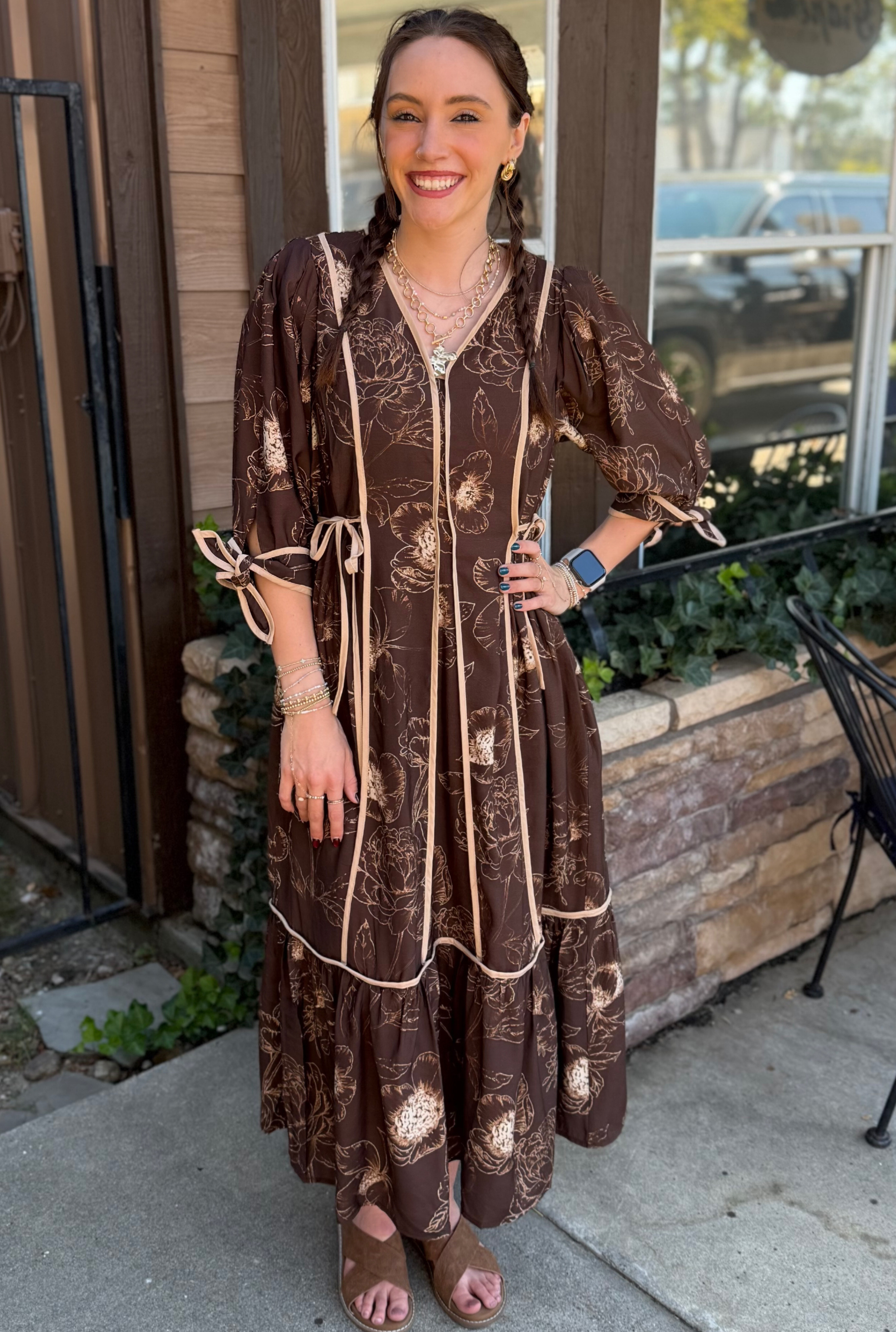 BROWN BOTANICAL DRESS