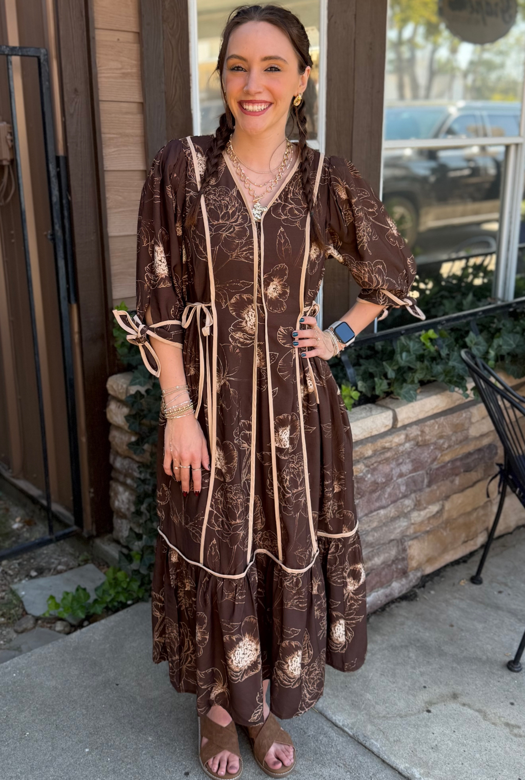 BROWN BOTANICAL DRESS
