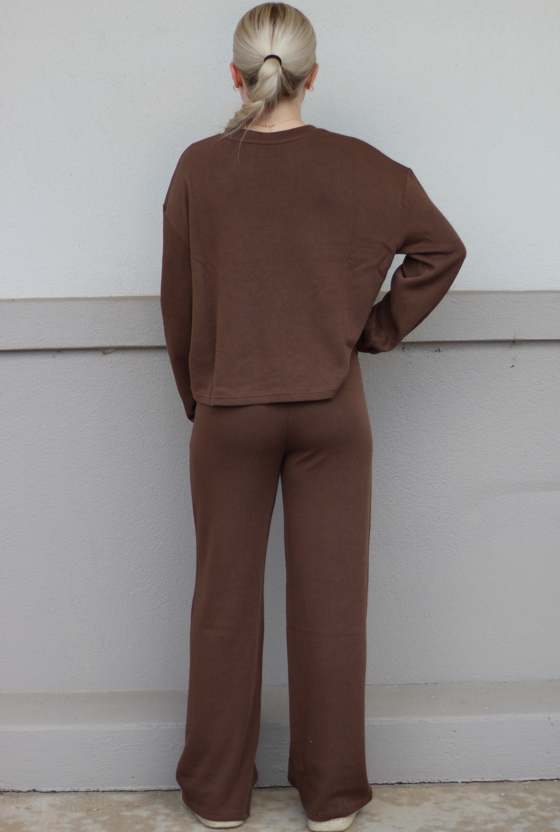 BROWN FRENCH RIB PULLOVER & PANTS SET