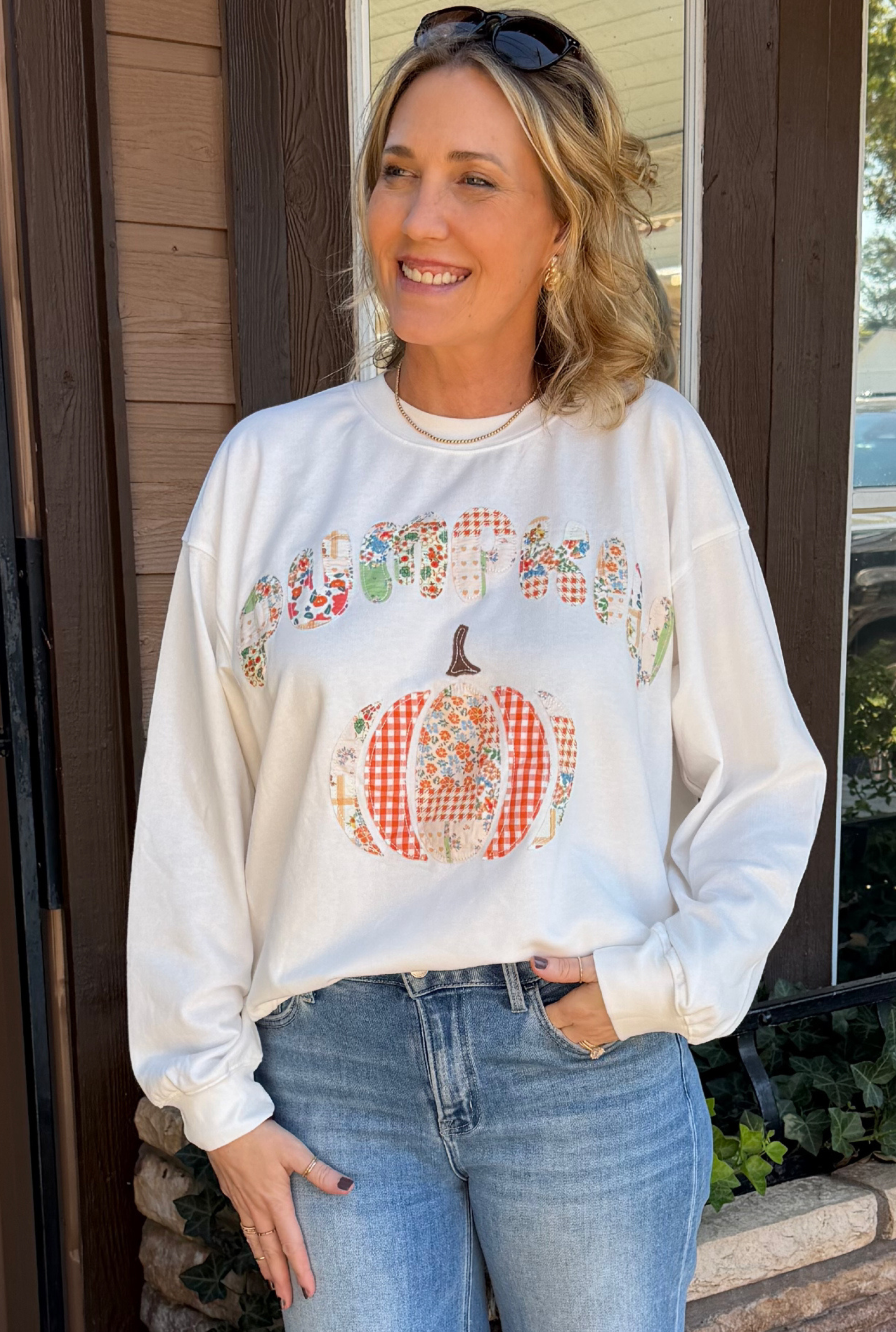 Pumpkin Patchwork Long Sleeve Crewneck