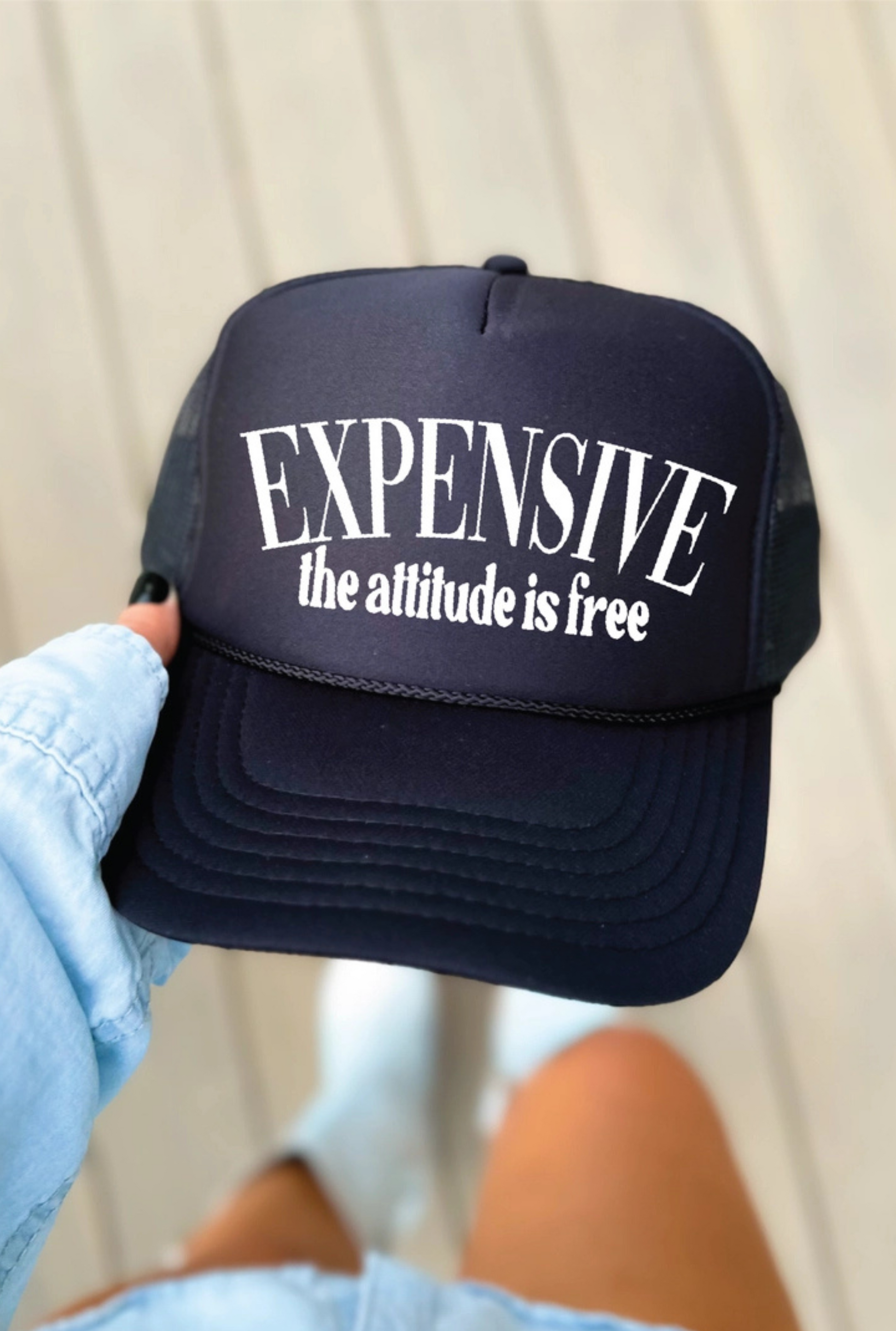 Expensive the Attitude Is Free Dtf Printed Black Trucker Hat